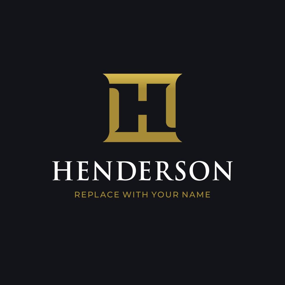 Letter H logo design template with black background and gold icon color vector