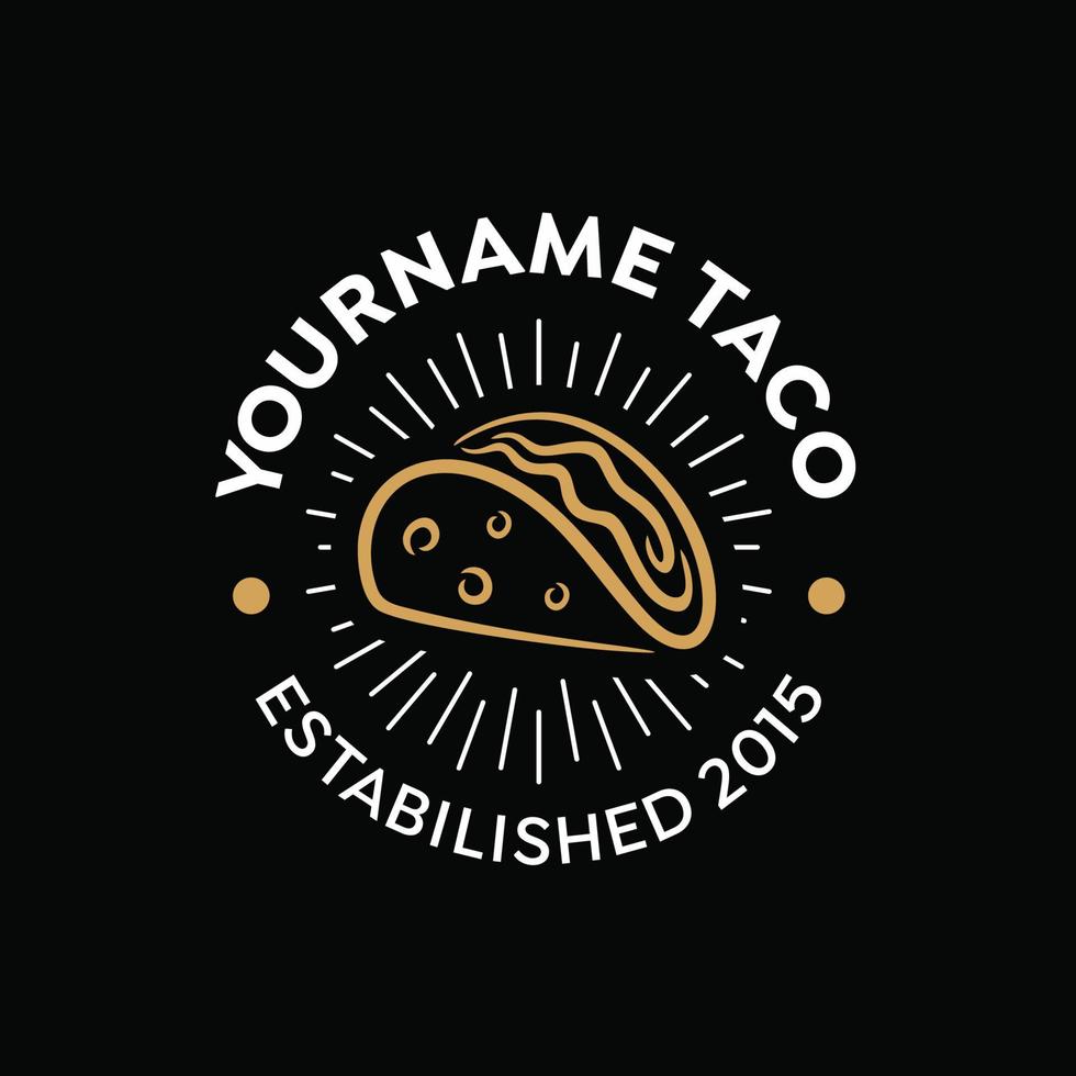 logotipo de taco con estilo de placa y fondo negro vector