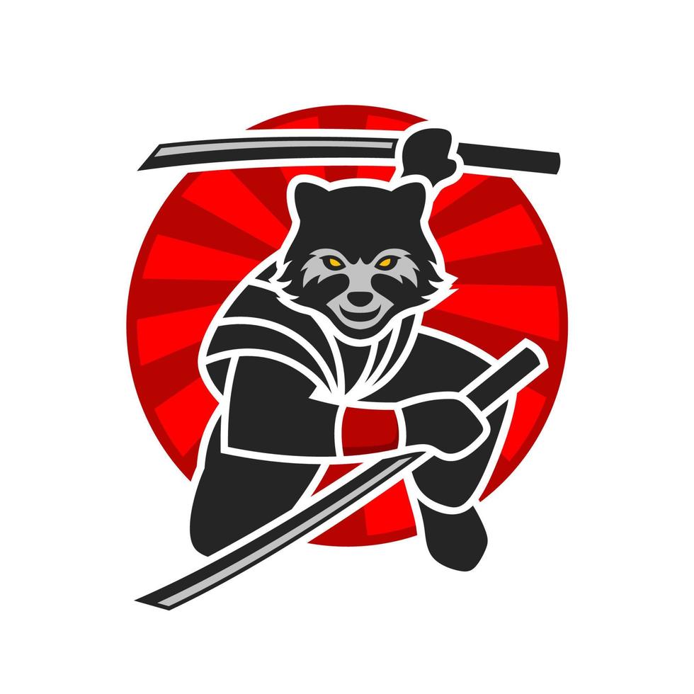 ilustración vectorial de un ninja mapache sosteniendo una espada vector