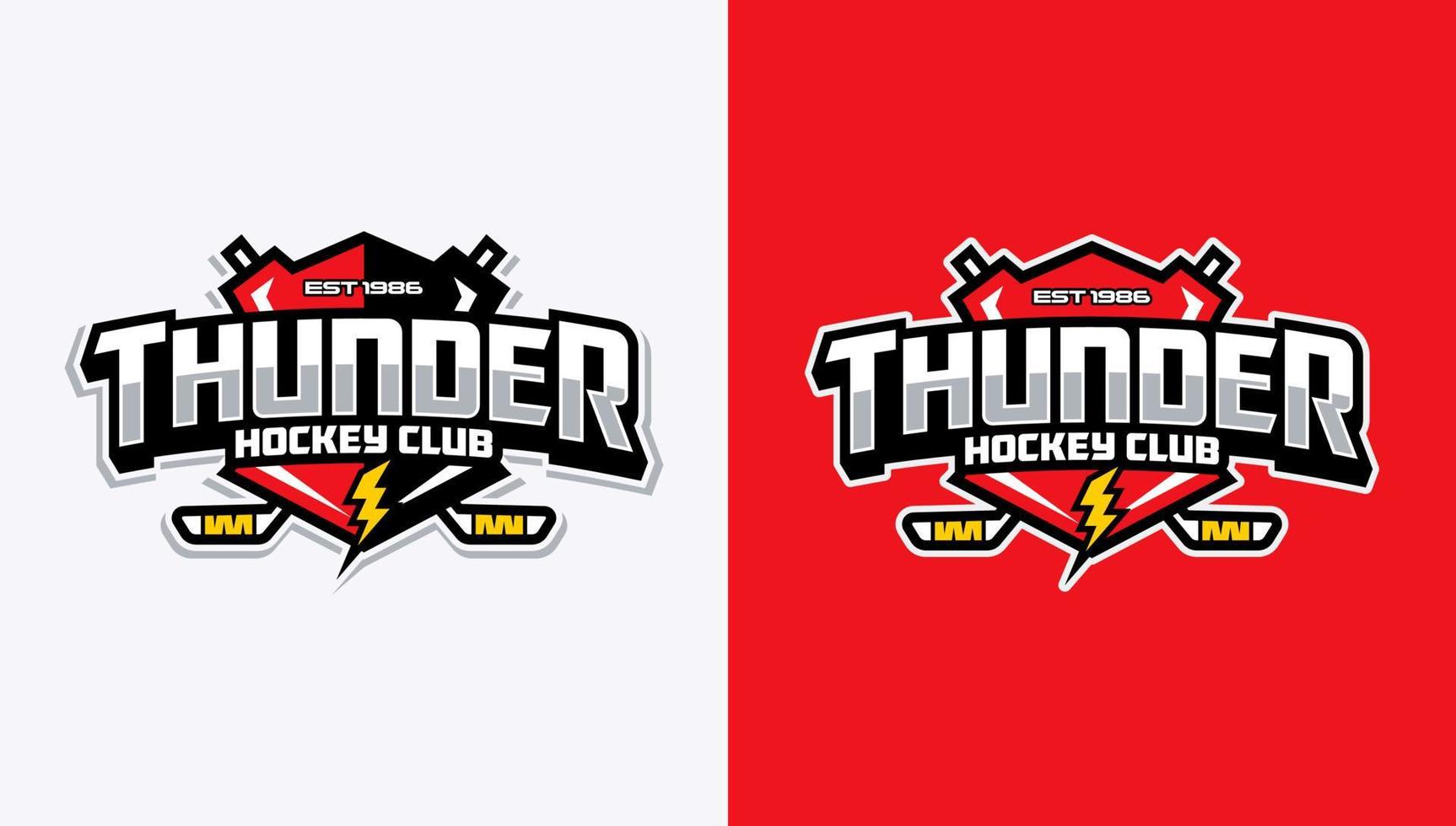 Thunder hockey club logo with thunderbolt and two color choice vector