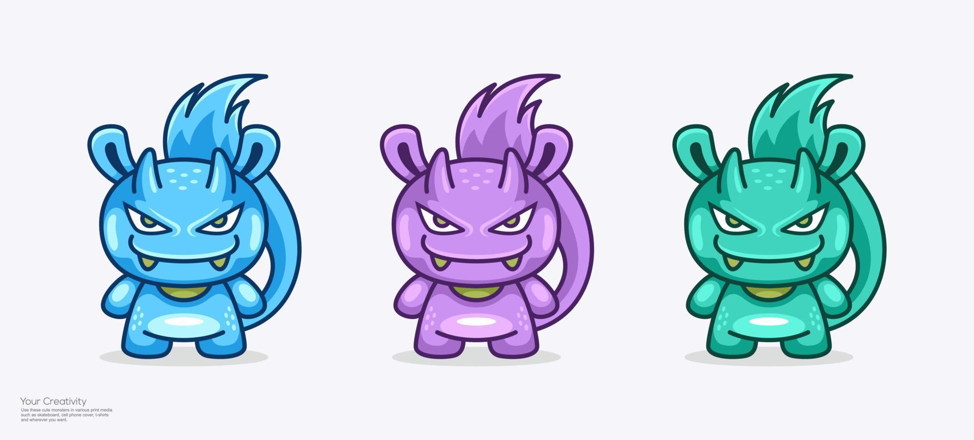 Vector illustration cute monster character mascot design with horns and long tails