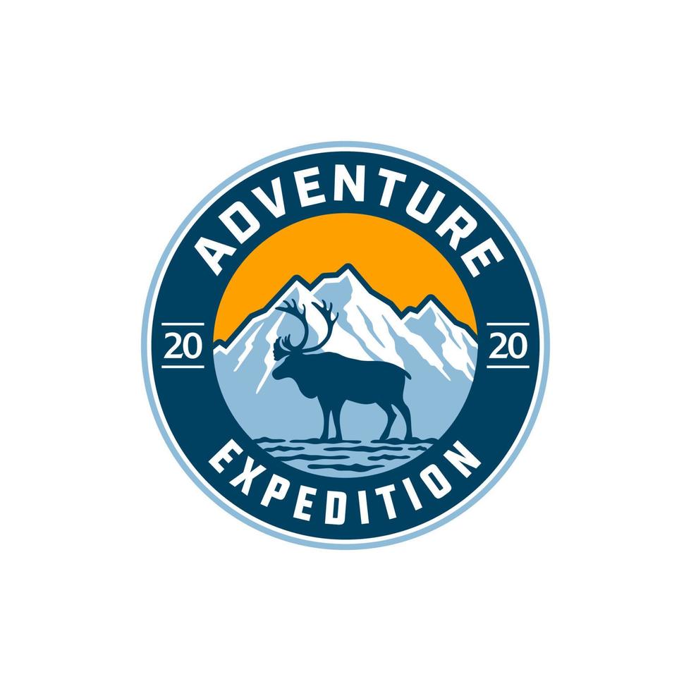 Adventure logo with mountain and deer vector