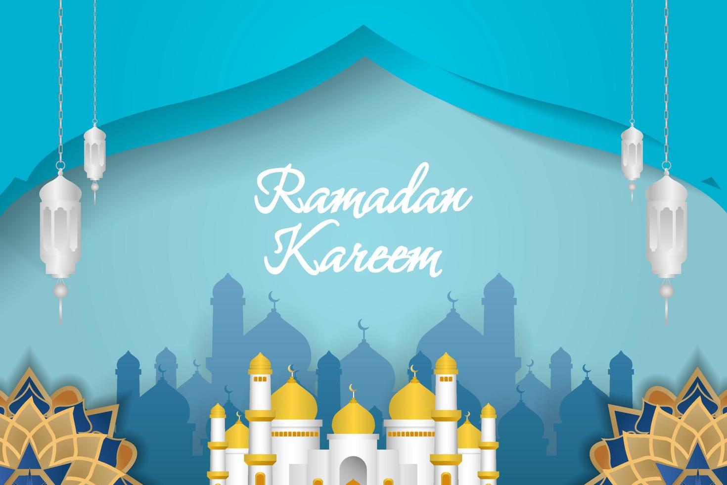 Ramadan Kareem Islamic style background with blue color vector
