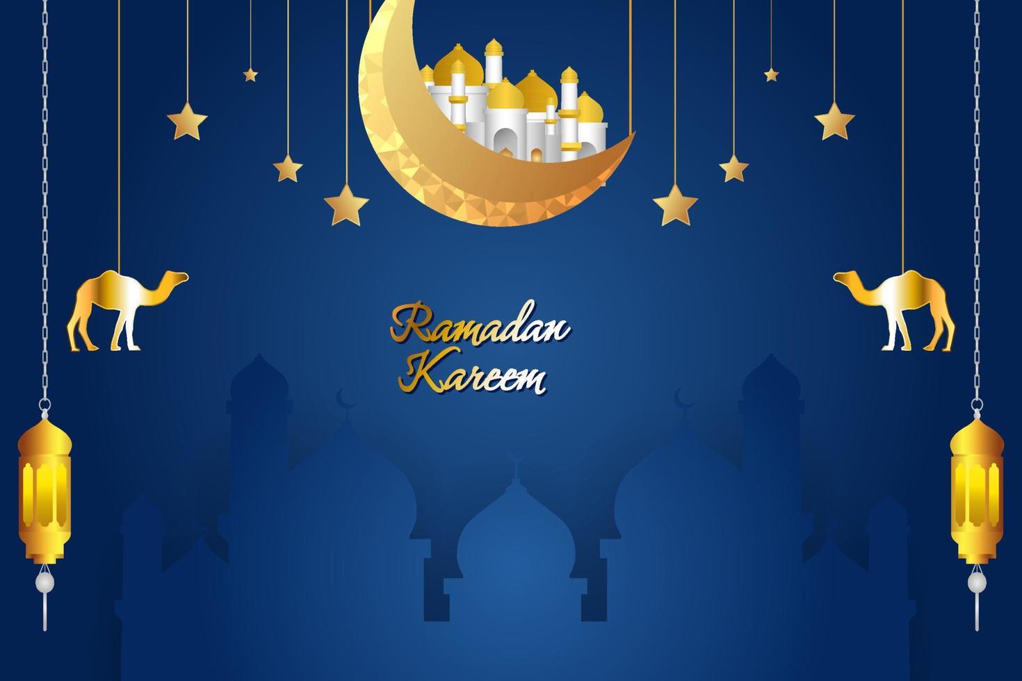 Ramadan Kareem Islamic style background blue color with element vector