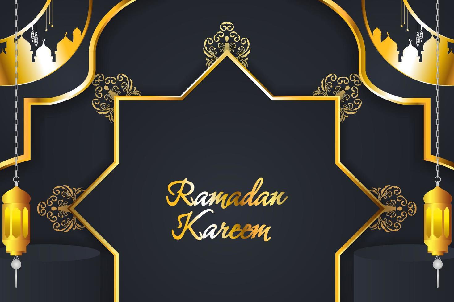 Ramadan Kareem Islamic background with element and black gold color vector