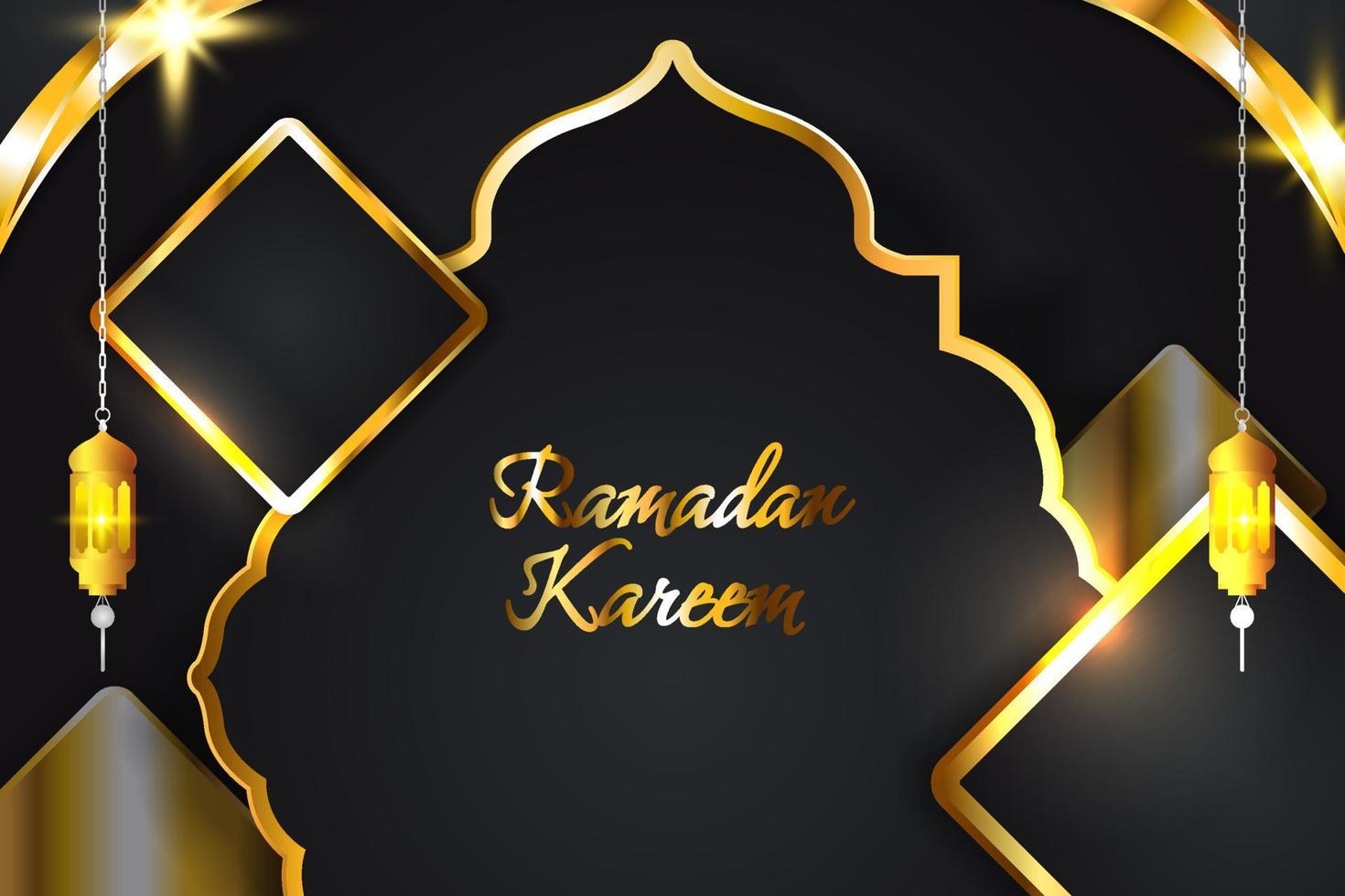 Ramadan Kareem Islamic background black and gold color with element vector