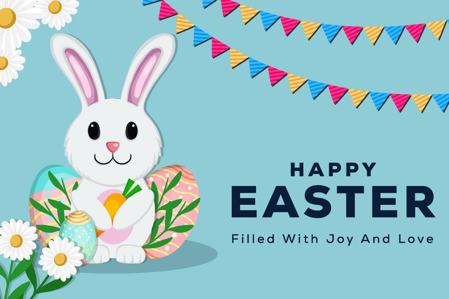happy easter illustration design hand drawn with rabbit hugging carrot vector