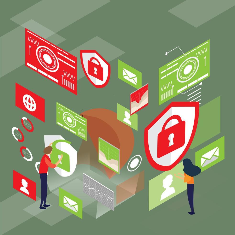 Web isometric online safety. Vector illustration