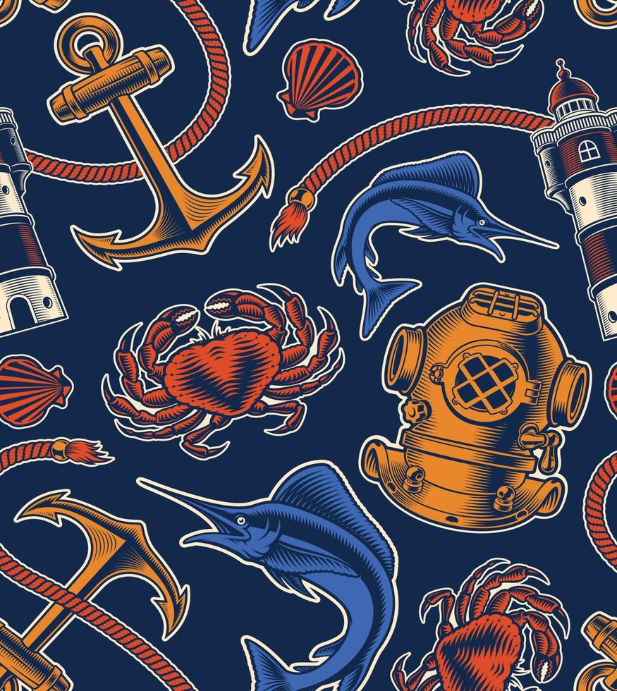 Vintage marine background with a diving helmet vector