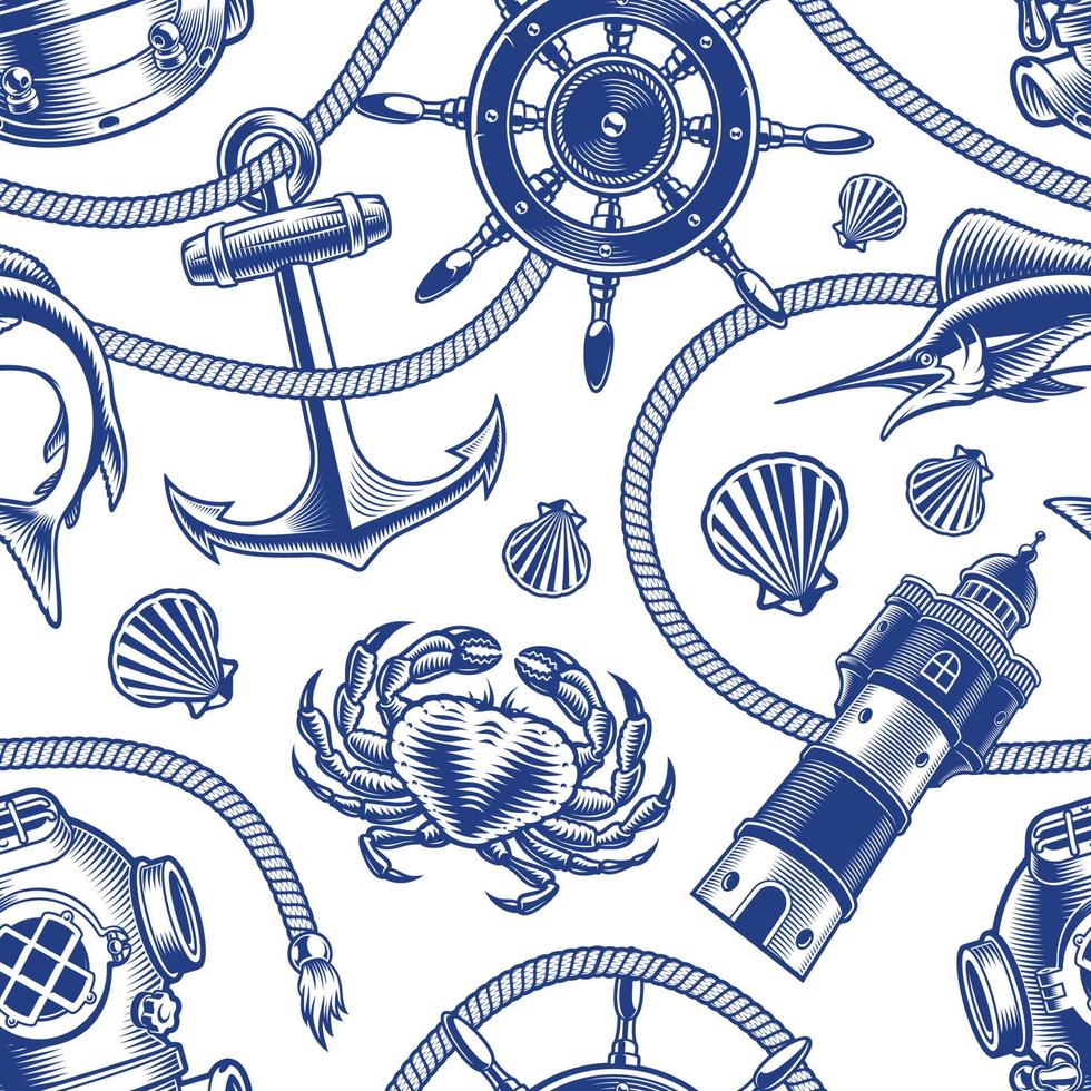 Black and white background on the marine theme vector