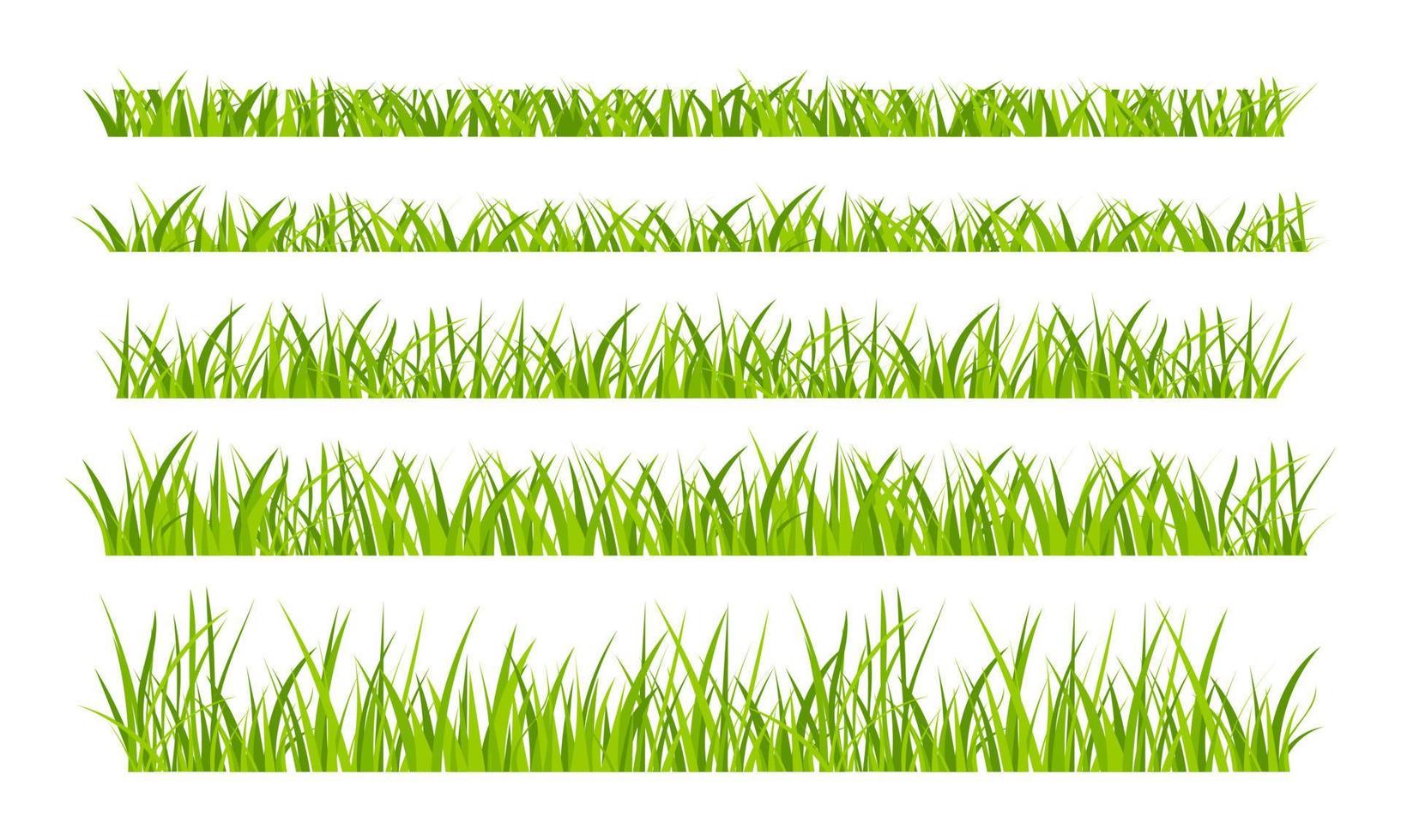 pastizales verdes césped campo frontera estilo plano diseño vector ilustración conjunto aislado sobre fondo blanco.
