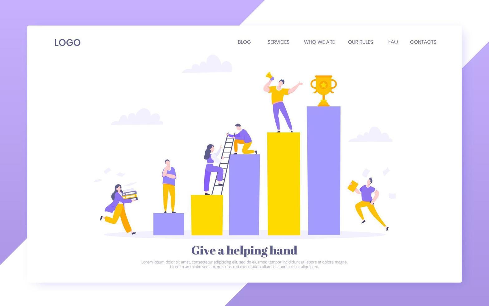 Career climbing and supporting with giving a helping hand business concept flat style design vector illustration.