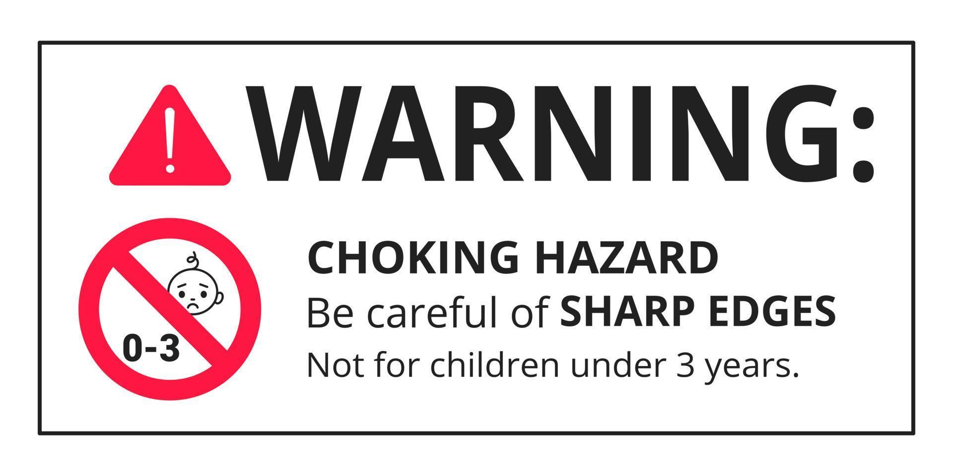 Choking warning hazard forbidden sign sticker not suitable for children under 3 years vector