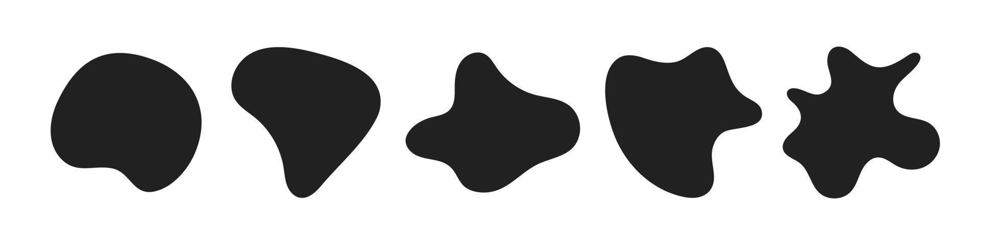 Abstract liquid organic black irregular blotch shapes flat style design fluid vector illustration set.