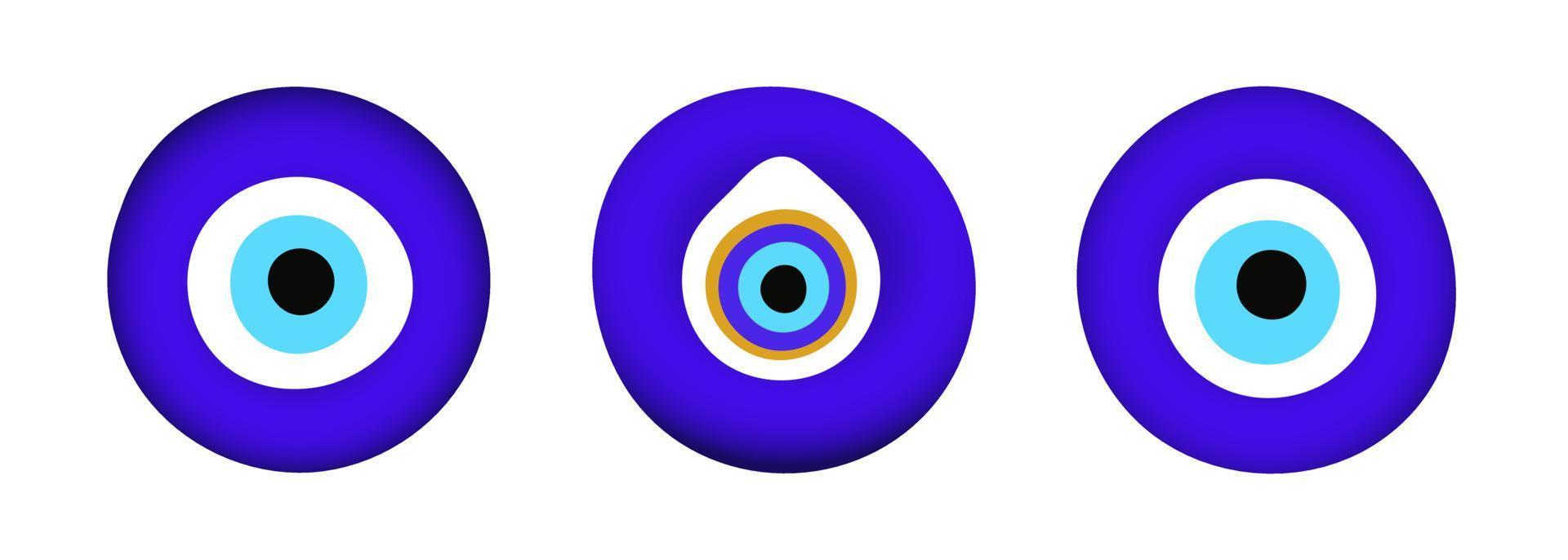 Blue oriental evil eye symbol amulet flat style design vector illustration isolated on white background.