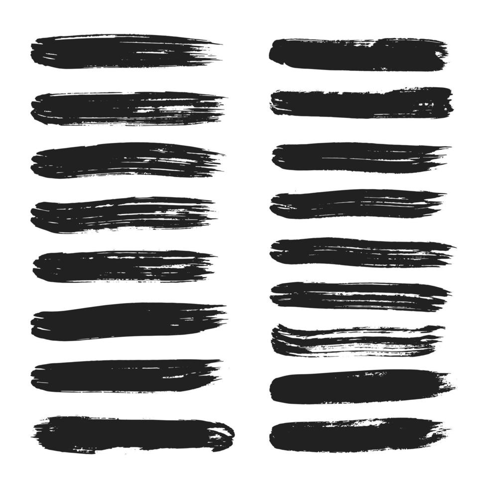 Big collection of line hand drawn trace brush strokes black paint texture set vector illustration isolated on white background. Calligraphy brushes high detail abstract elements.