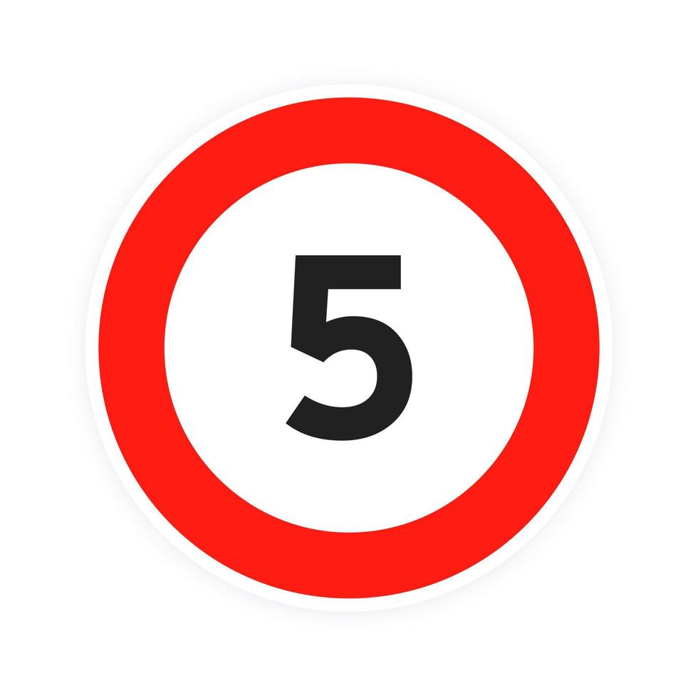 límite de velocidad 5 icono de tráfico de carretera redondo signo ilustración de vector de diseño de estilo plano.