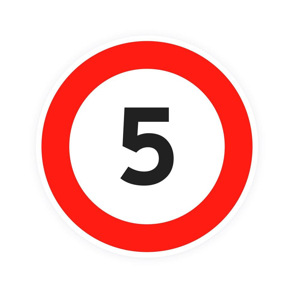 Speed limit 5 round road traffic icon sign flat style design vector illustration.