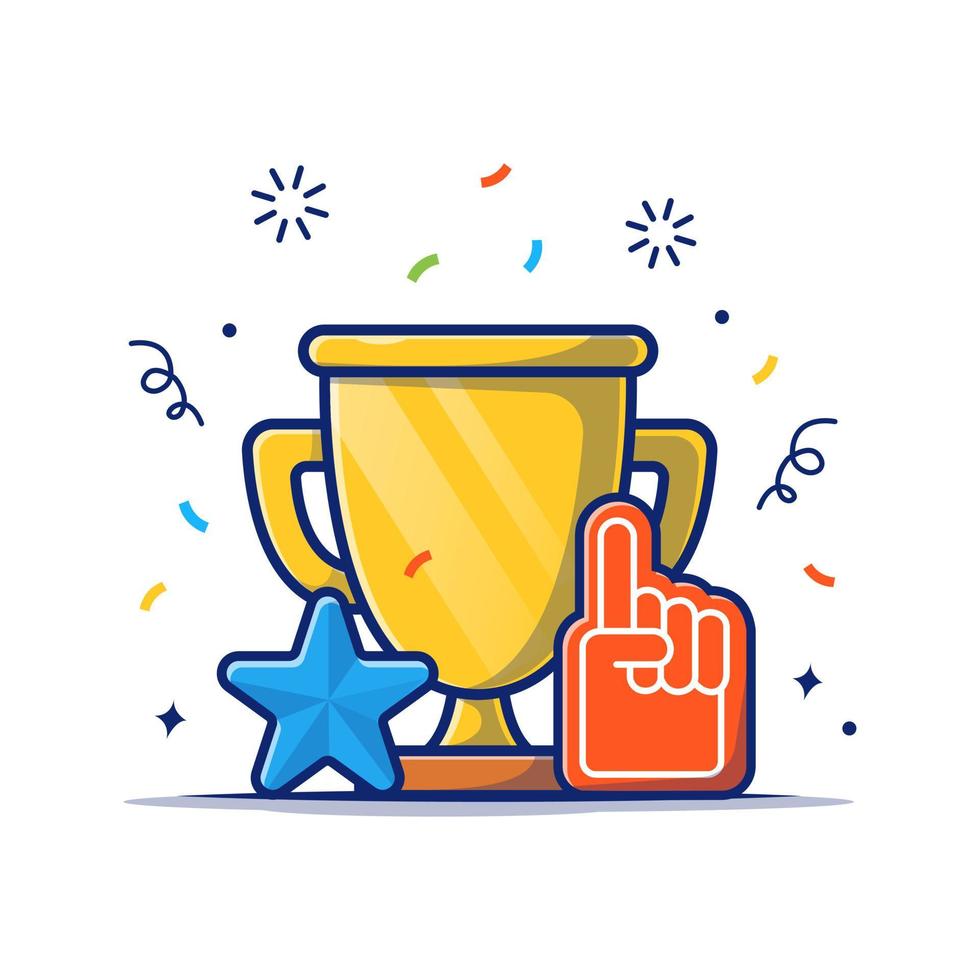 Gold Trophy, Finger Pointing And Star With Confetti Cartoon Vector  Icon Illustration. Championship Icon Concept Isolated Premium  Vector. Flat Cartoon Style