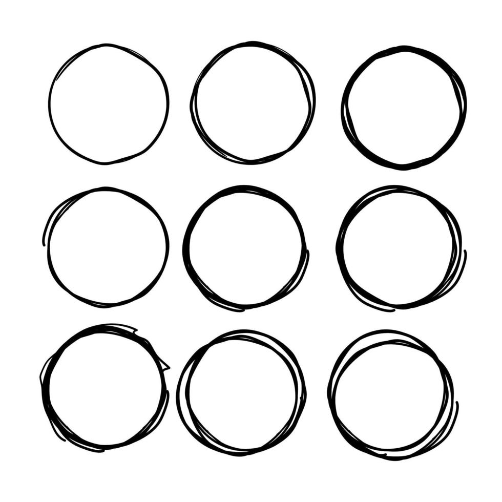 Hand drawn circle line sketch set. circular scribble doodle round circles for message note mark design element vector