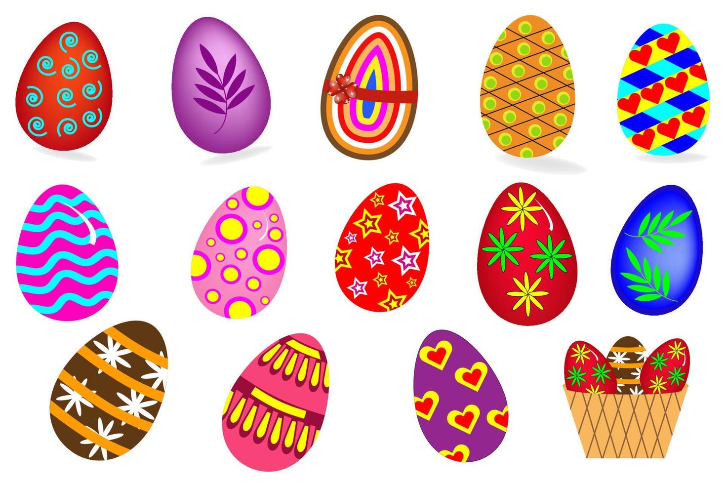 vector de ilustración de conjunto de huevos de Pascua coloridos con textura diferente sobre un fondo blanco