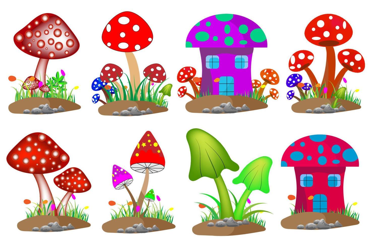 Mushrooms vector illustration bundle, colorful Mushroom icon Vector illustration isolated on white background,