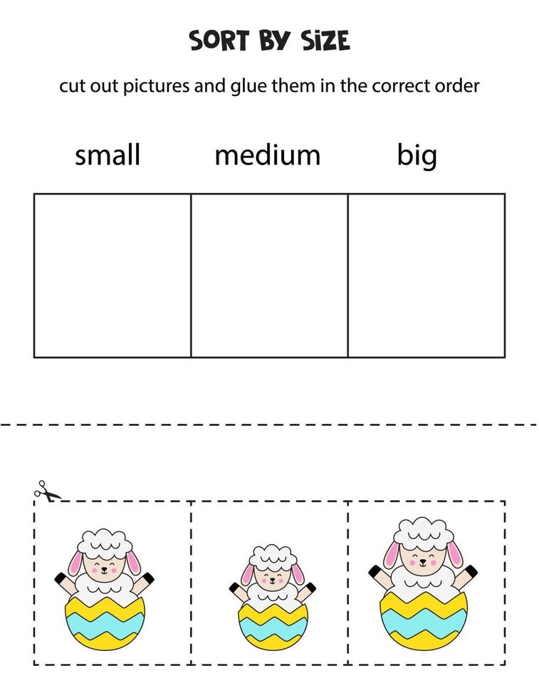 Sort Easter sheep by size. Educational worksheet for kids. vector