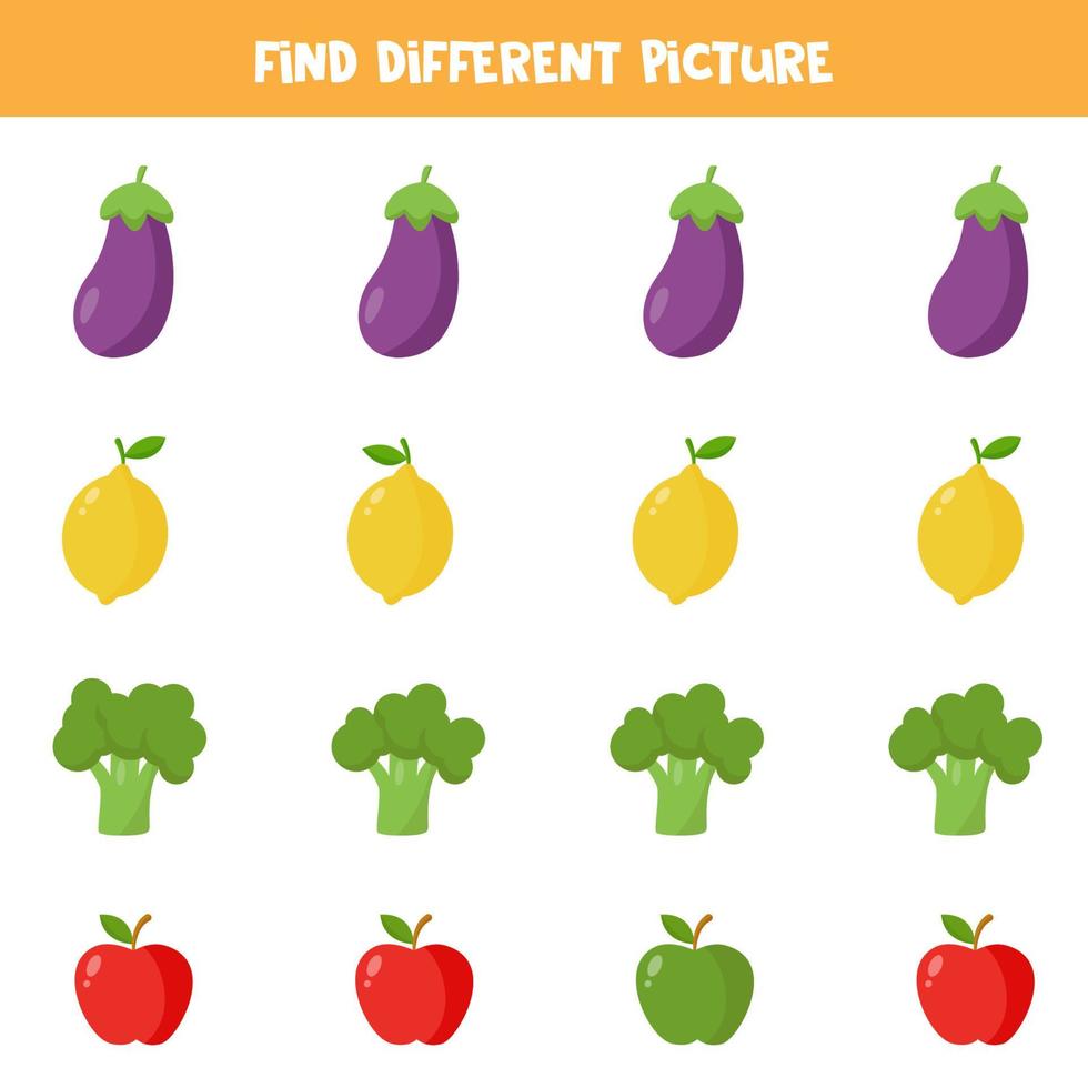 Find picture which is different from others. Worksheet for kids. vector
