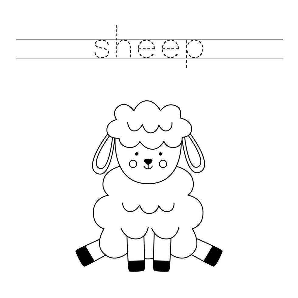 Trace the letters and color Easter sheep. Handwriting practice for kids. vector