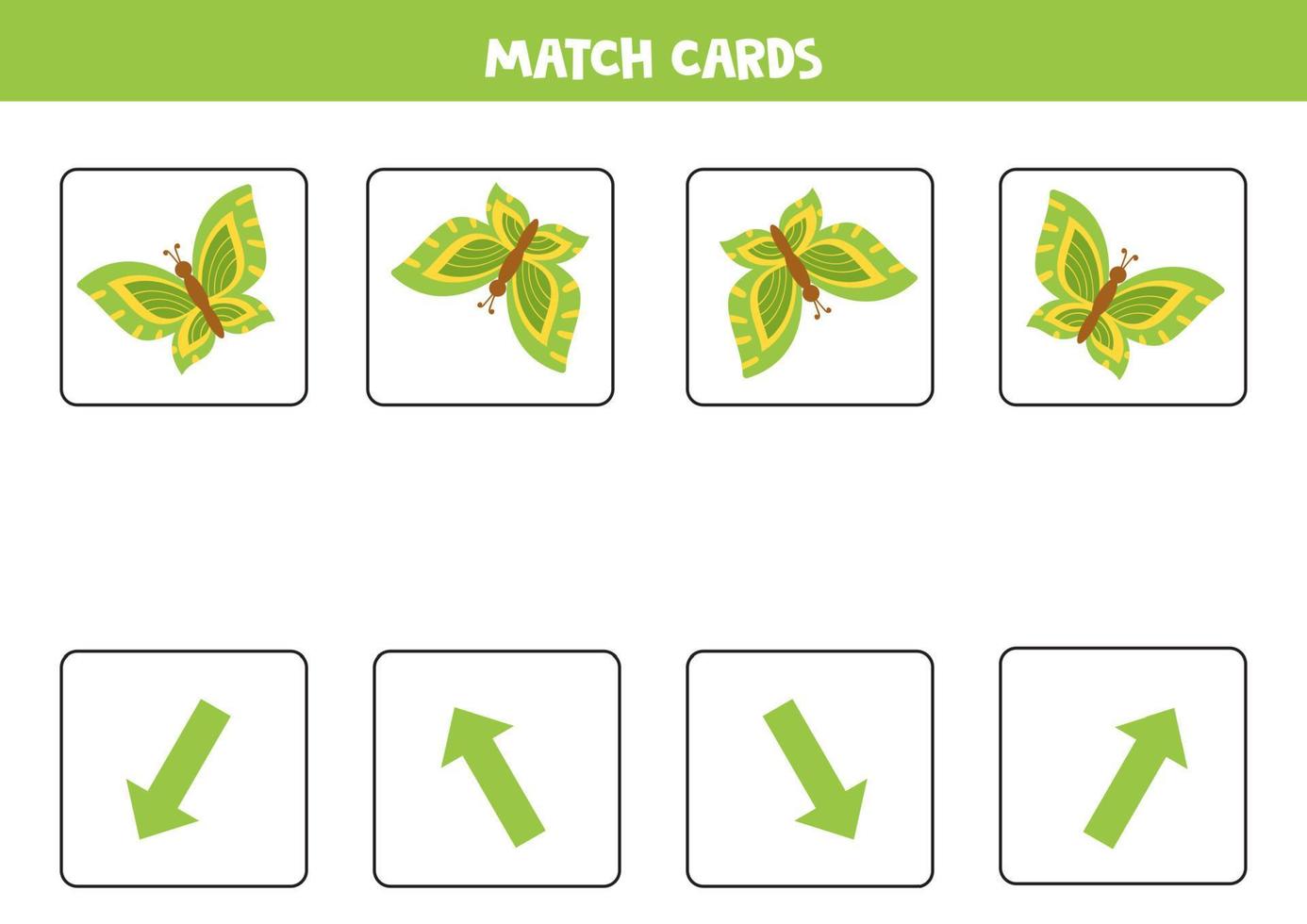 Left, right, up or down. Spatial orientation with cute cartoon butterfly. vector