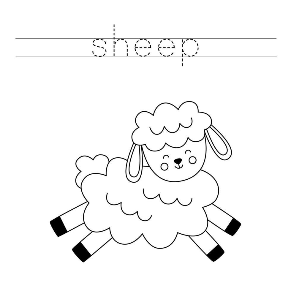 Traza las letras y colorea las ovejas de Pascua. práctica de escritura a mano para niños. vector