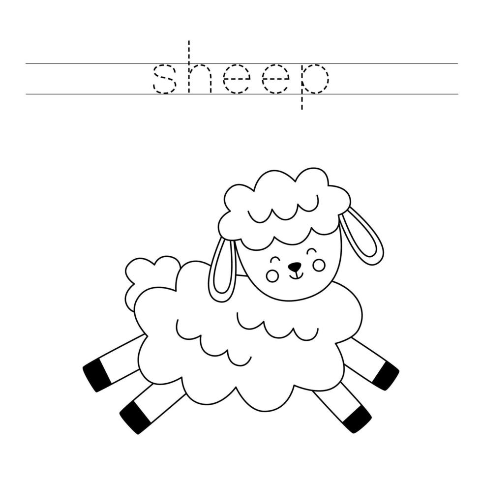 Trace the letters and color Easter sheep. Handwriting practice for kids. vector