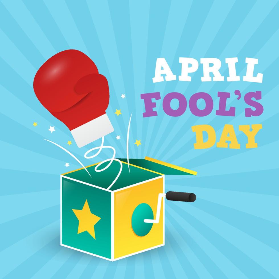 happy april fools day illustration with surprise box and glove Vector