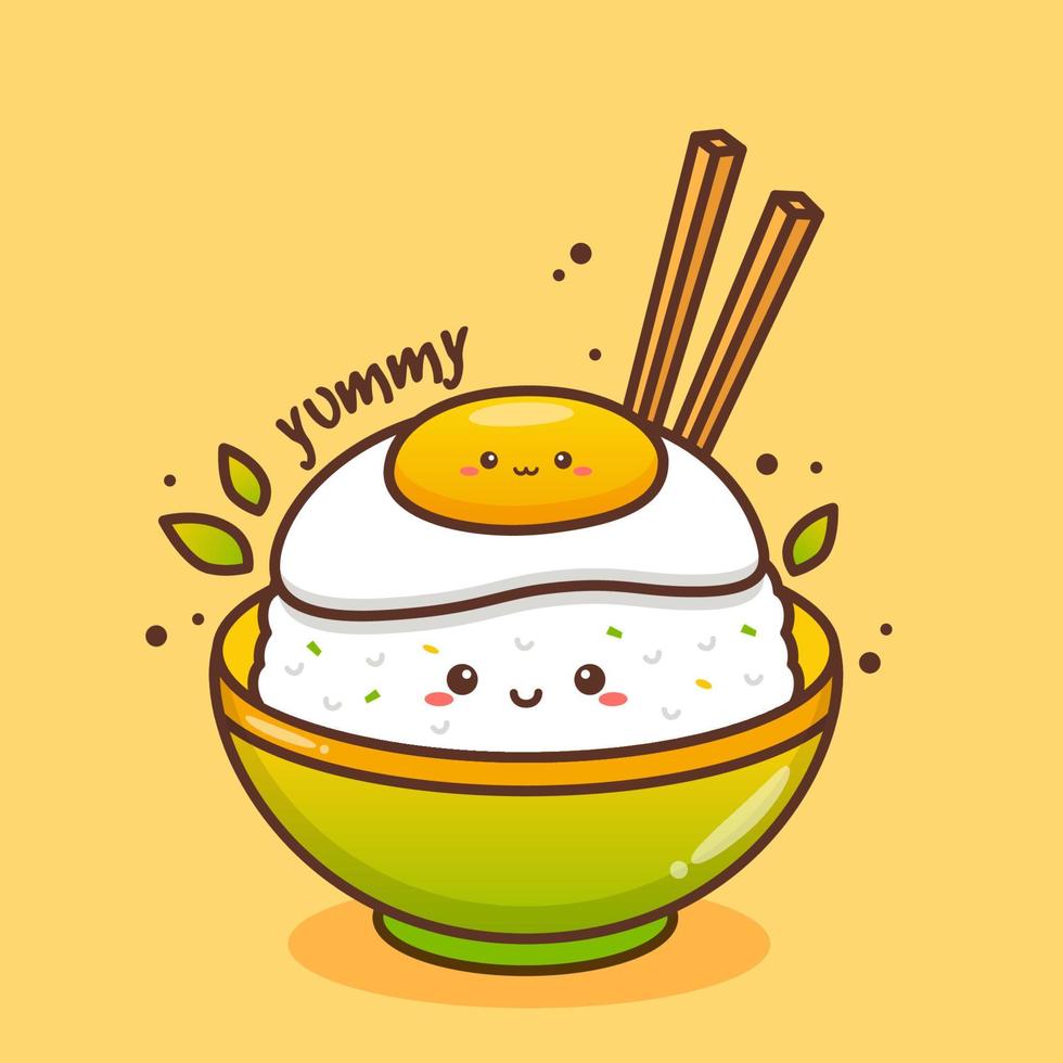 kawaii breakfast rice and egg on the bowl vector