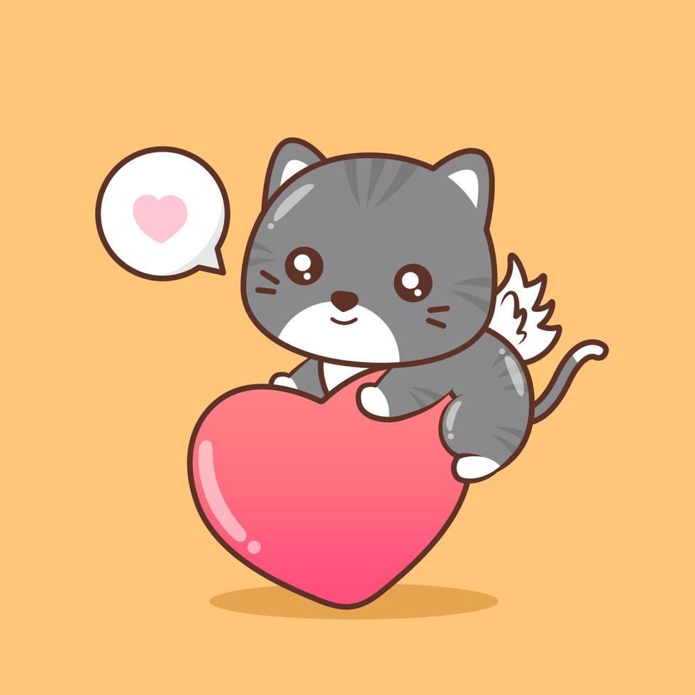 cute cat with big pink heart vector