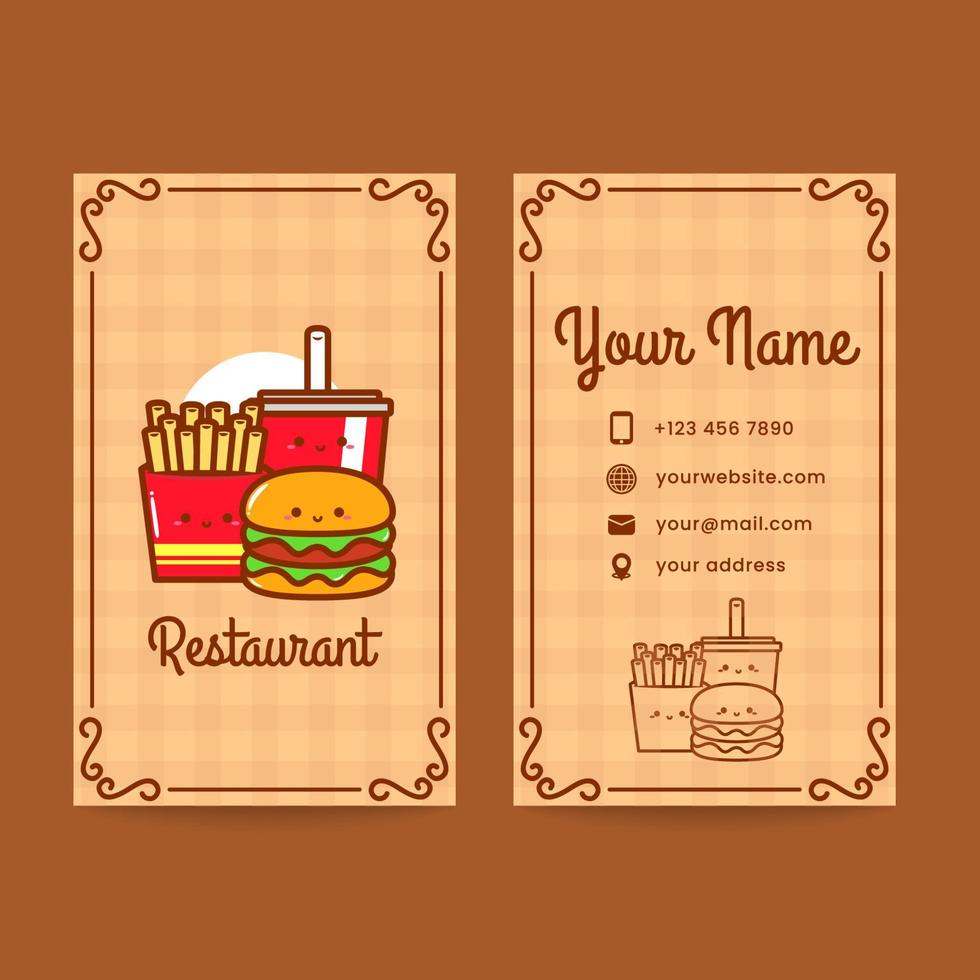 Cute fast food corporate business card template vector