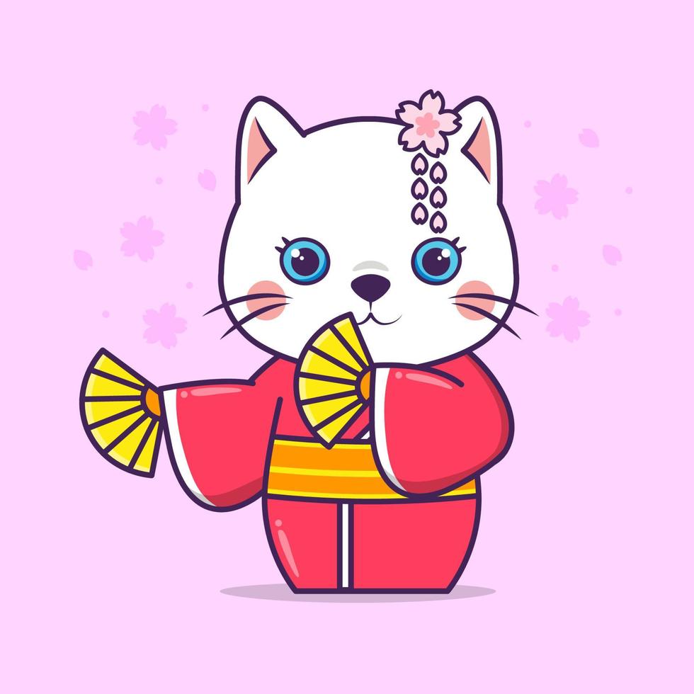 cute cat wear japanese kimono vector