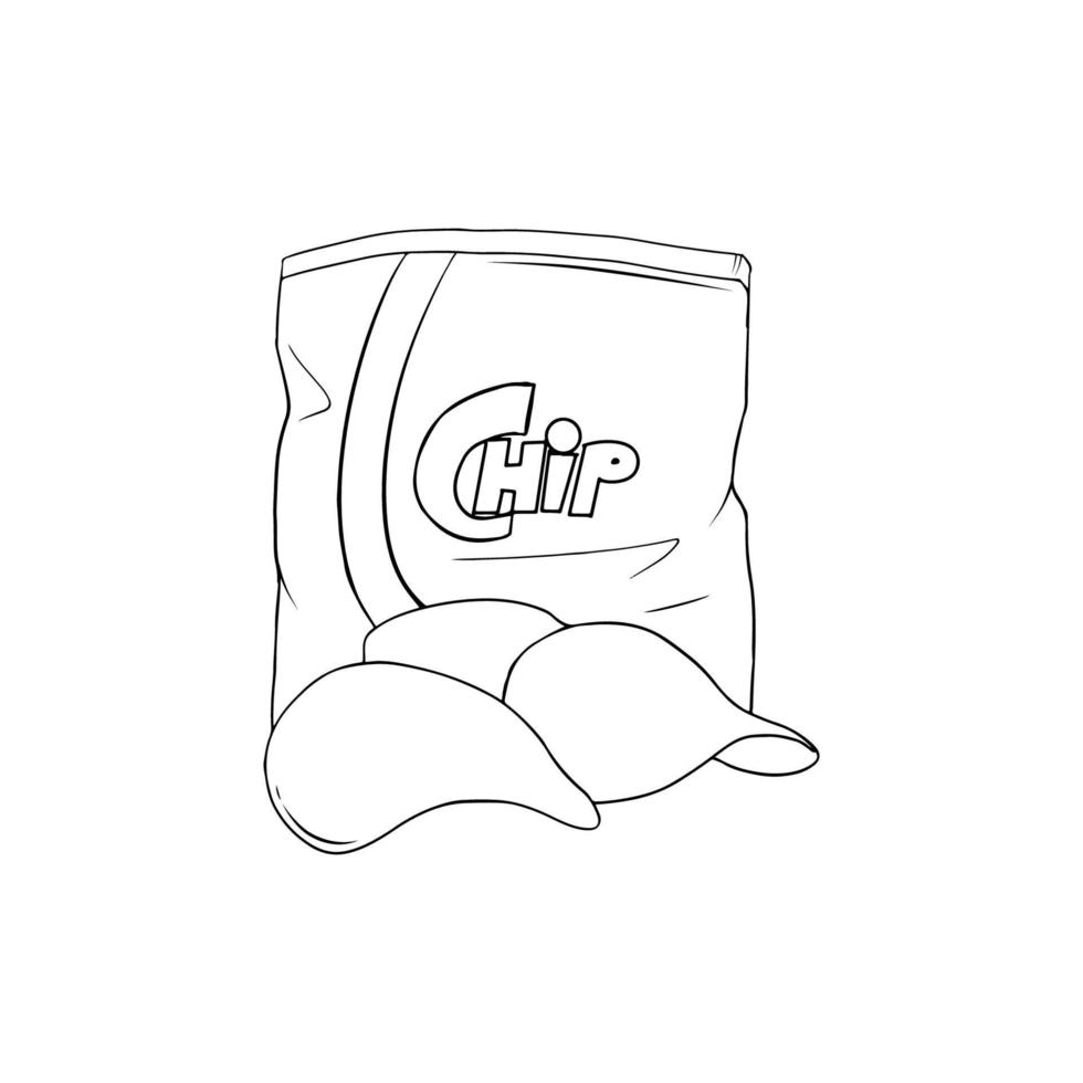 hand drawn potato bag and chips doodle vector