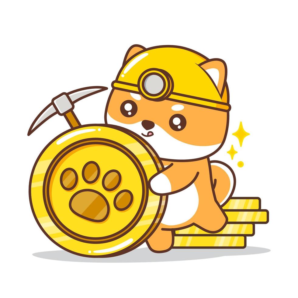 cute chubby puppy mining a coin illustration vector