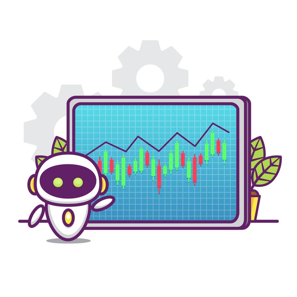 trading illustration with cute robot vector