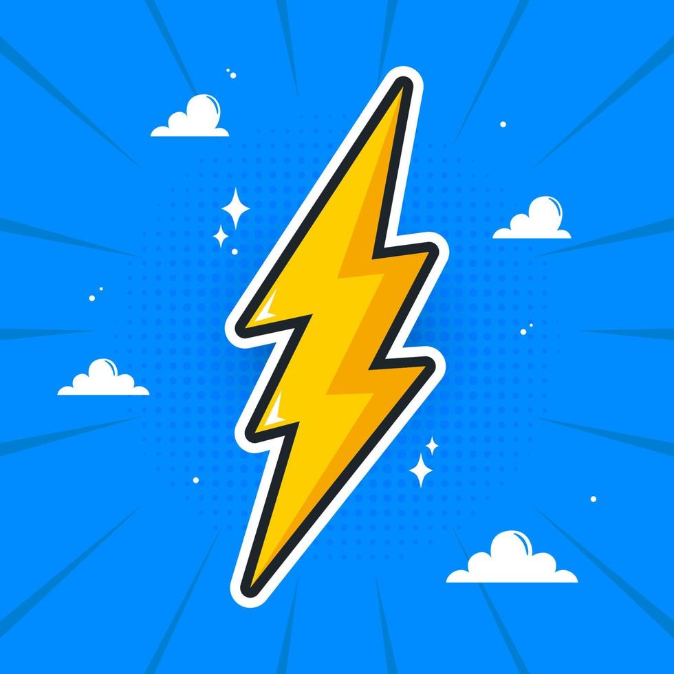 cute thunder sticker in retro background vector