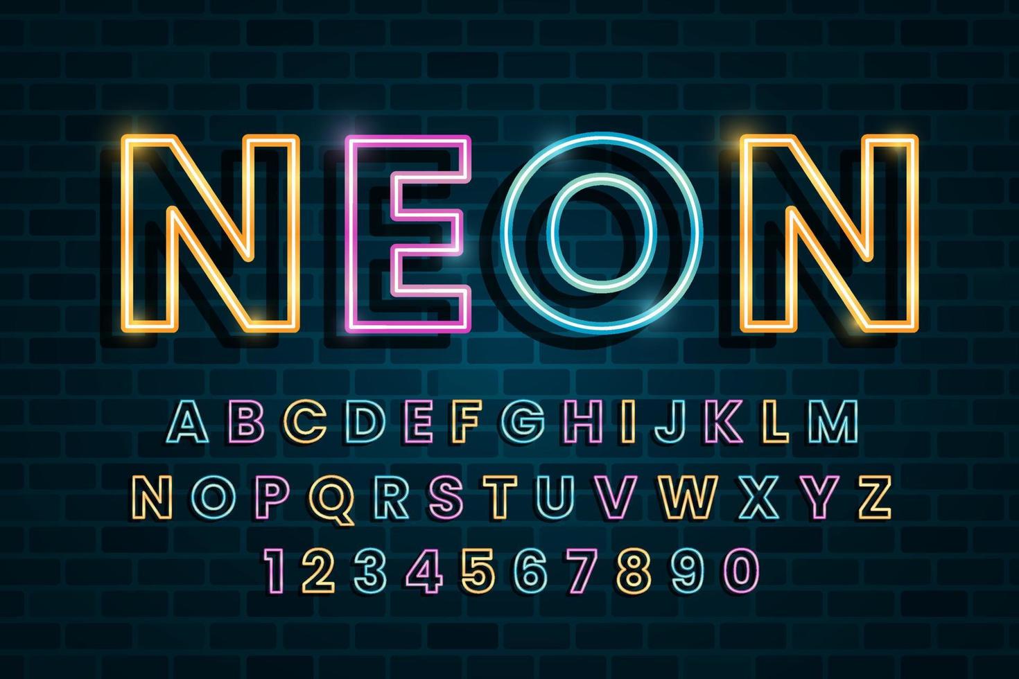 decorative neon Font and Alphabet vector