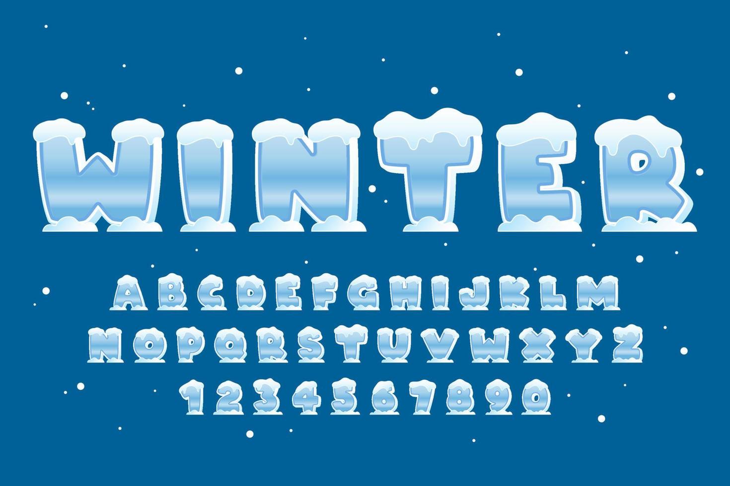 decorative winter with snow Font and Alphabet vector