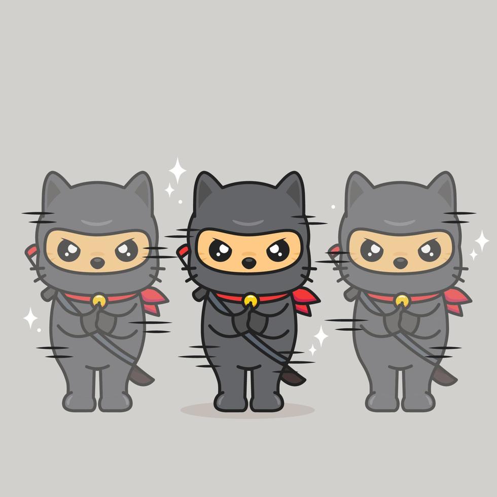 cute black cat ninja with shadow vector