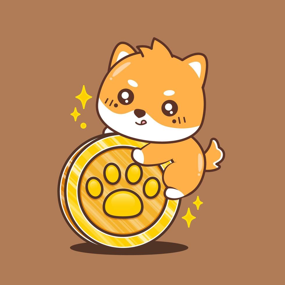 cute puppy big gold coin vector