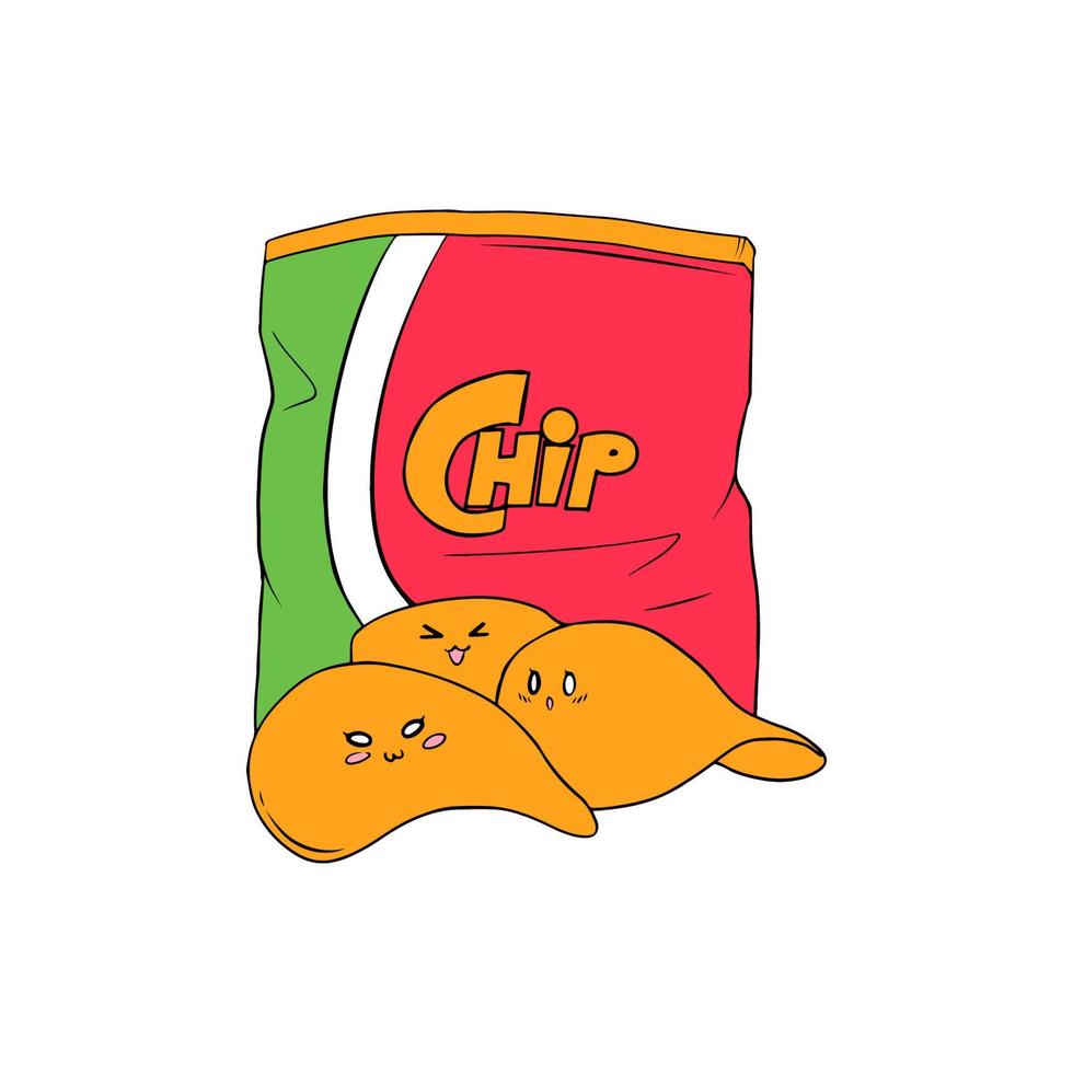 hand drawn potato bag and chips doodle vector