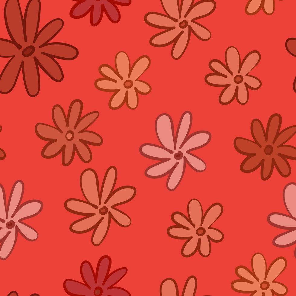 Fondo de patrón de flores sin costuras en rosa carmín con ilustración vectorial dibujada a mano vector