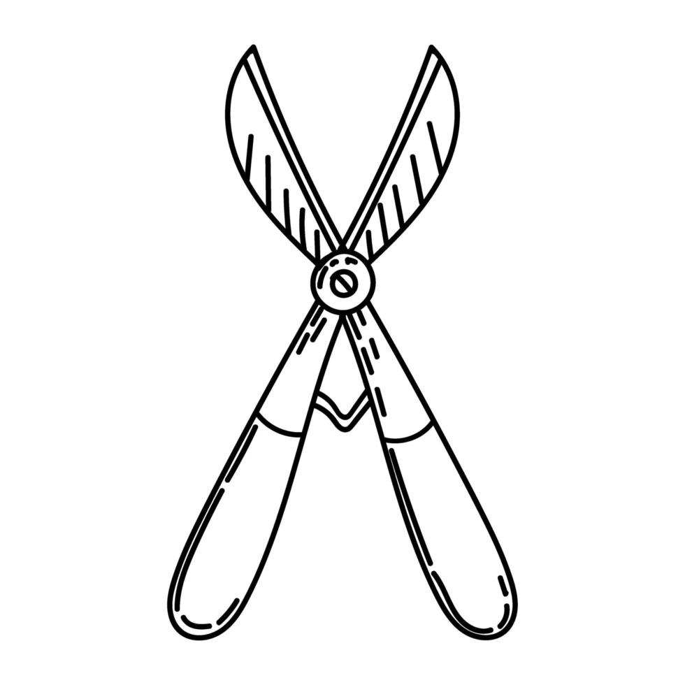 Garden shears, pruning shears, hand-drawn doodle-style element. Tool for pruning trees and shrubs. Simple vector in linear style for logo, icons and emblems - tool for gardening, plant care.