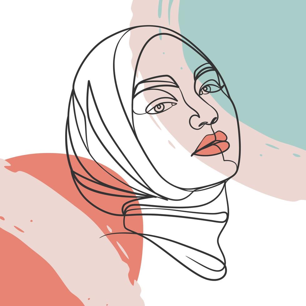 Continuous line drawing poster of hijab girl vector