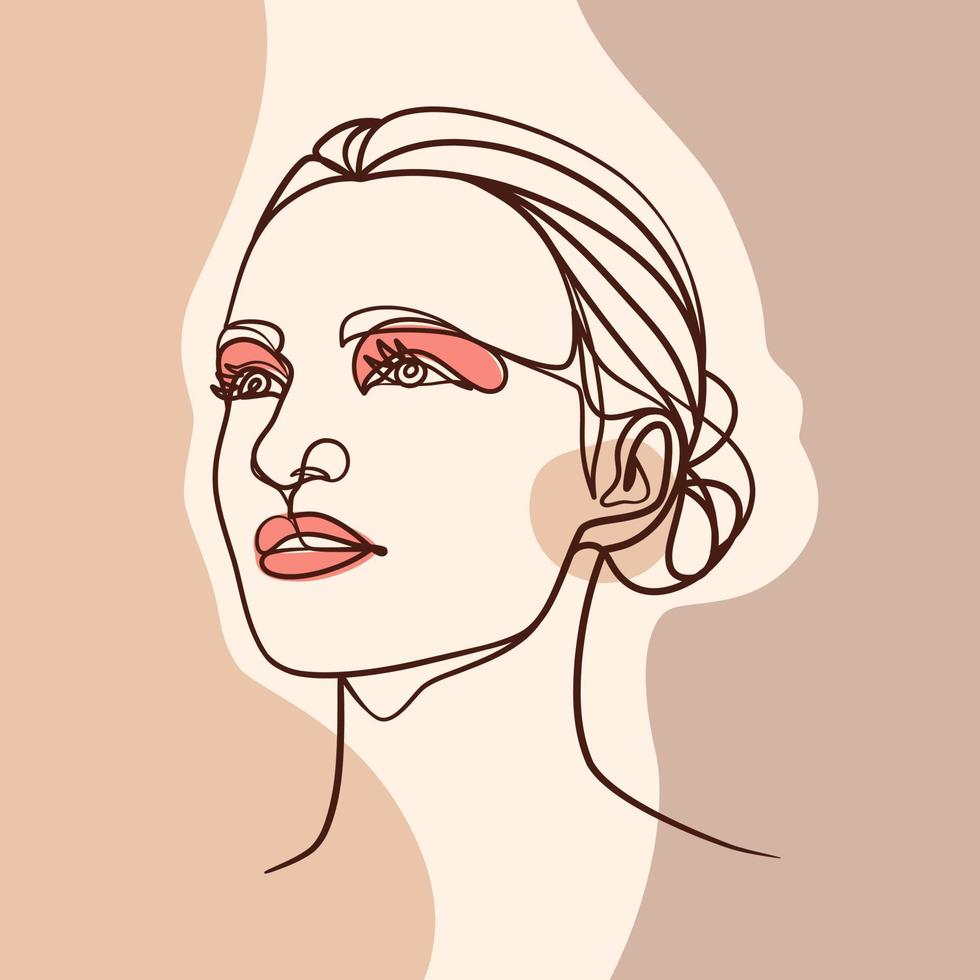 Woman face one line art drawing poster. Continuous line drawing style vector